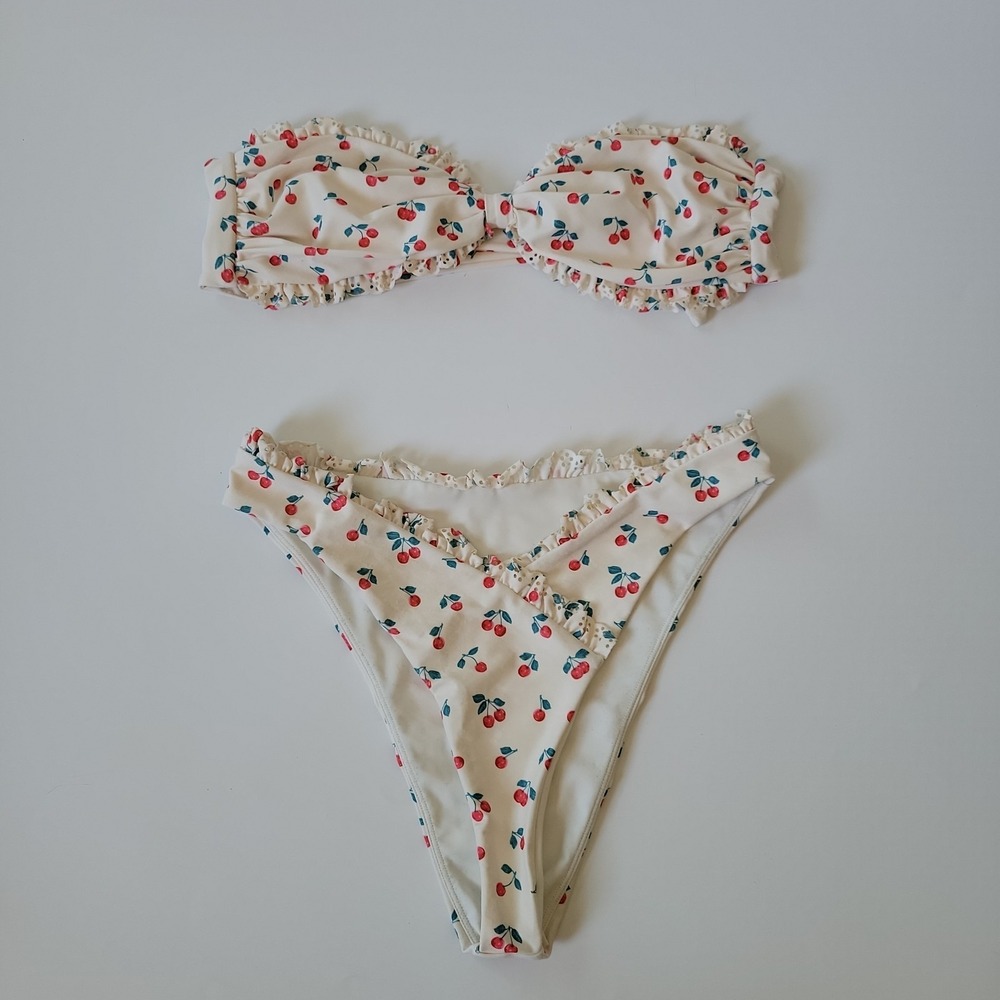 Lovers and Friends Willow Cherry Print Bikini Small Two‎ Piece Coquette Retro